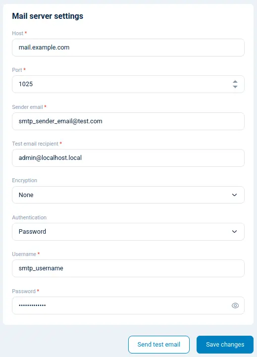 NXLog Platform mail server settings