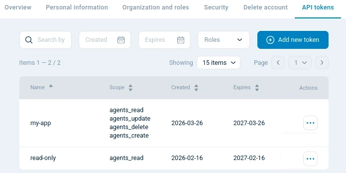 NXLog Platform user API token management