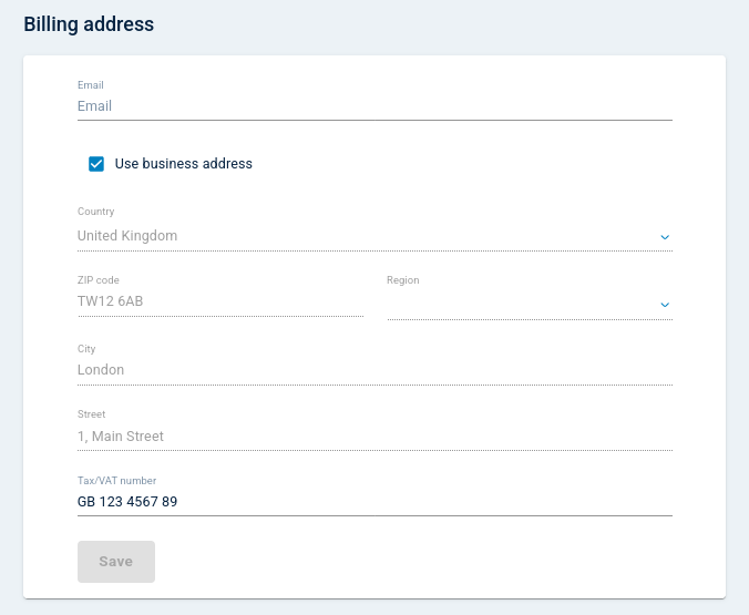 NXLog Platform Customer Portal billing address