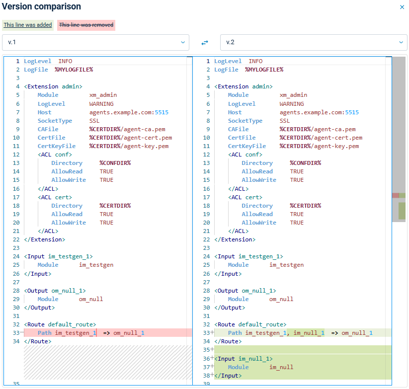 Comparison of NXLog Platform agent configuration versions