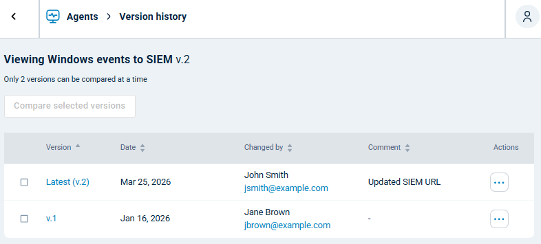 NXLog Platform agent configuration versions