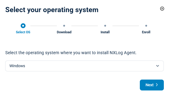 Selecting the NXLog Agent operating system
