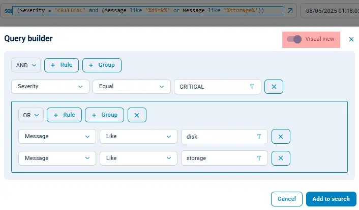 Query builder graphical view
