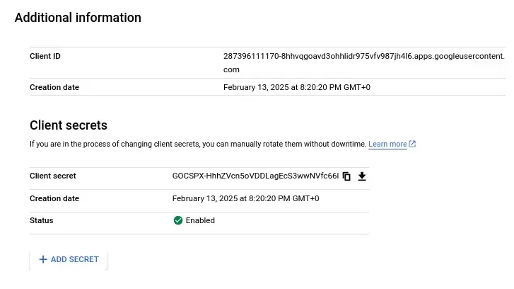 Google Cloud OAuth client details