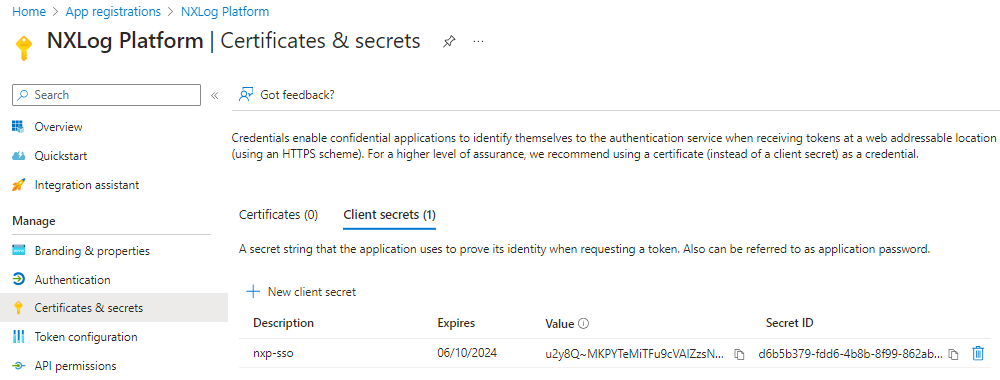 Create a Microsoft Entra ID client secret