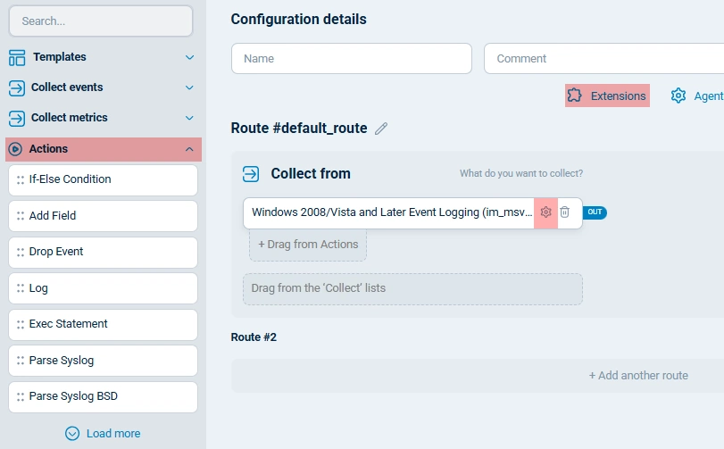 NXLog Platform configuration actions