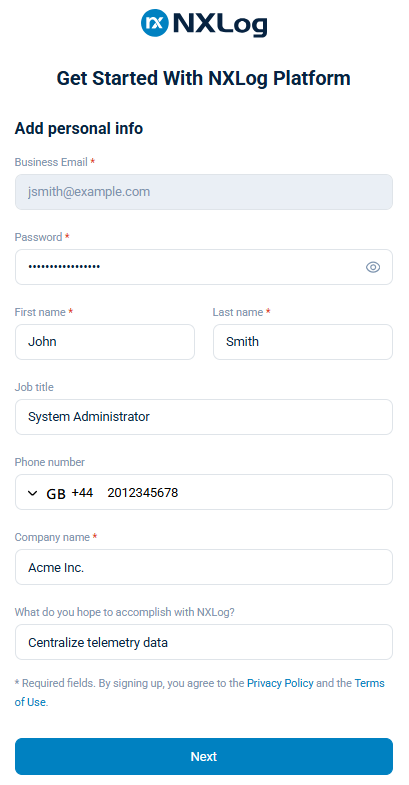NXLog Platform registration