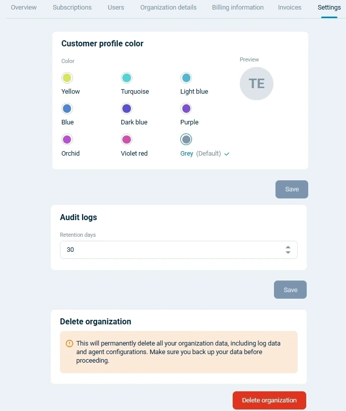Customer Portal settings