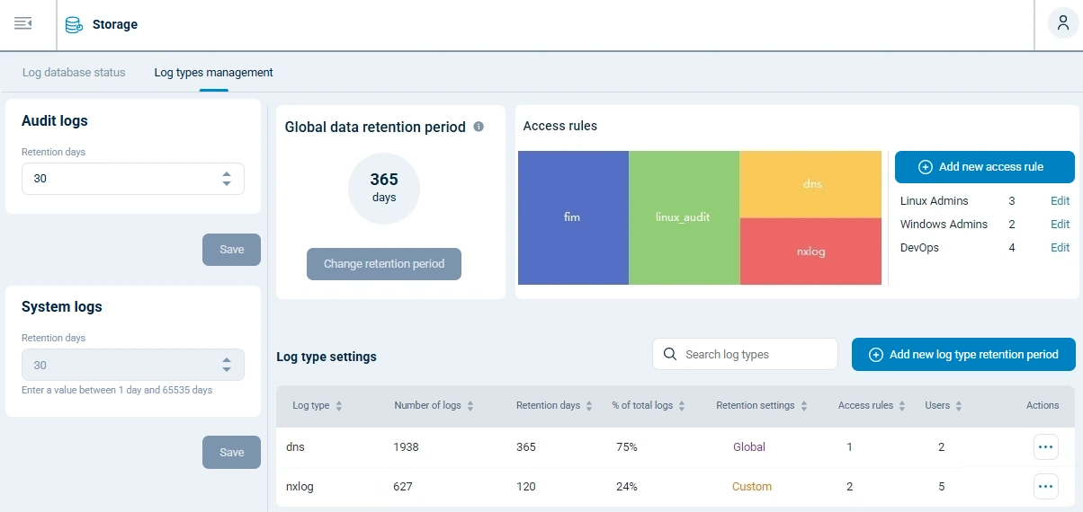 NXLog Platform log types management