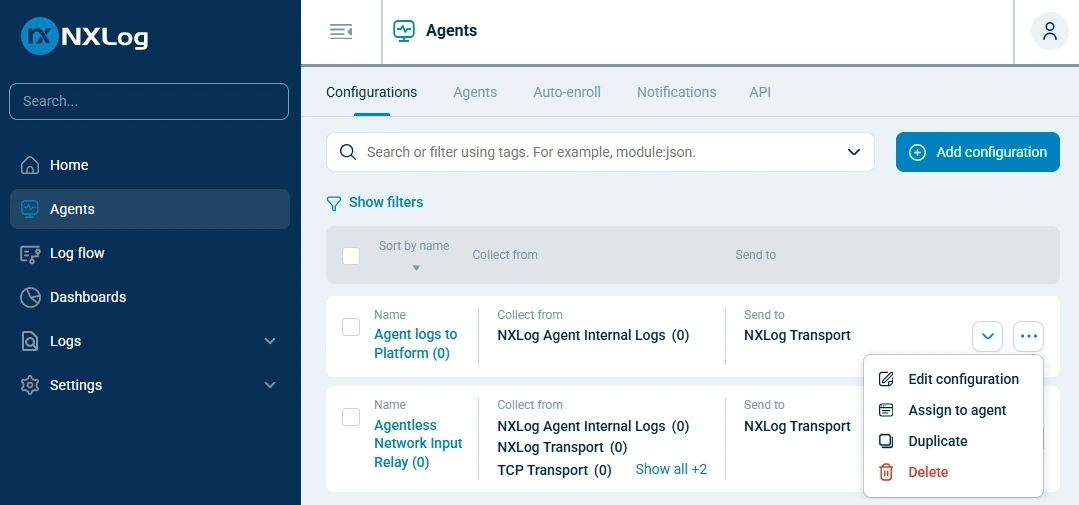 Deleting the built-in agent configurations