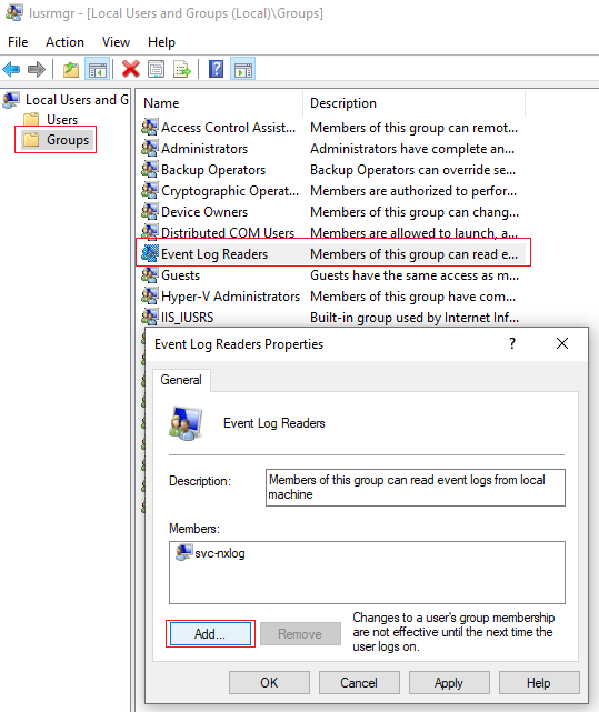 Add user to the Event Log readers group
