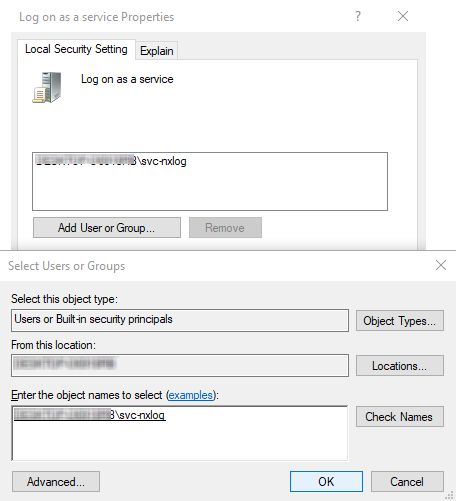Log on as a service Properties