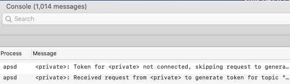 Redacted, private data in the macOS onsole