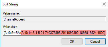 Windows Registry Channel Access Permissions